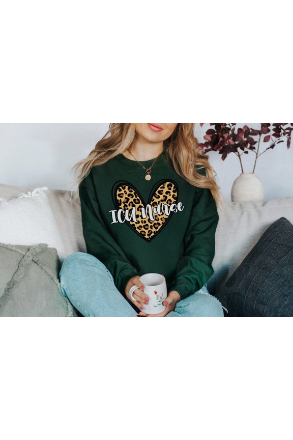 Icu Nurse Leopard Heart Sweatshirt | Ccrn Micu Sicu Cvicu Rn Sweater | Nurses Week | Nursing School Graduate Grad Shirt