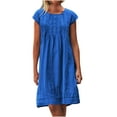 thumbnail image 1 of Icuanyi Womens Dresses Clearance Women's Fashion Cotton And Linen Crewneck Loose Short Sleeve Solid Mini Dress, 1 of 8