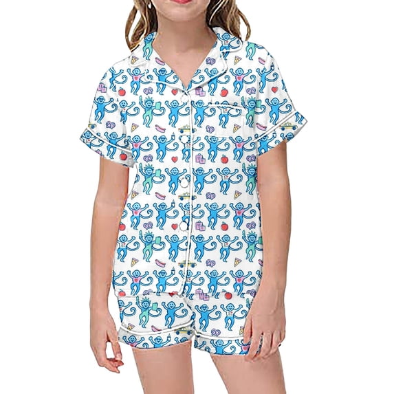 Icvfdpl 2 Piece Sets Pajamas For Kids Children Graphic Print Short Sleeve Button Shirt Shorts Pajama Set