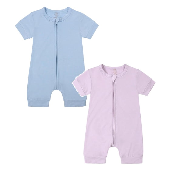Icvfdpl 2PCS Baby Boy Girl Pajamas Bamboo Newborn Infant Solid Color Rompers Zipper Short Sleeve Sleeper Jumpsuit Soft Loungewear Outfit