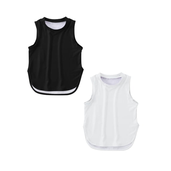 Icvfdpl 2PCS Girls Fashion Tops Kids Summer Athletic Solid Color Tank Split Curved Hem Sleeveless Shirts For Gym Yoga Running Outwear