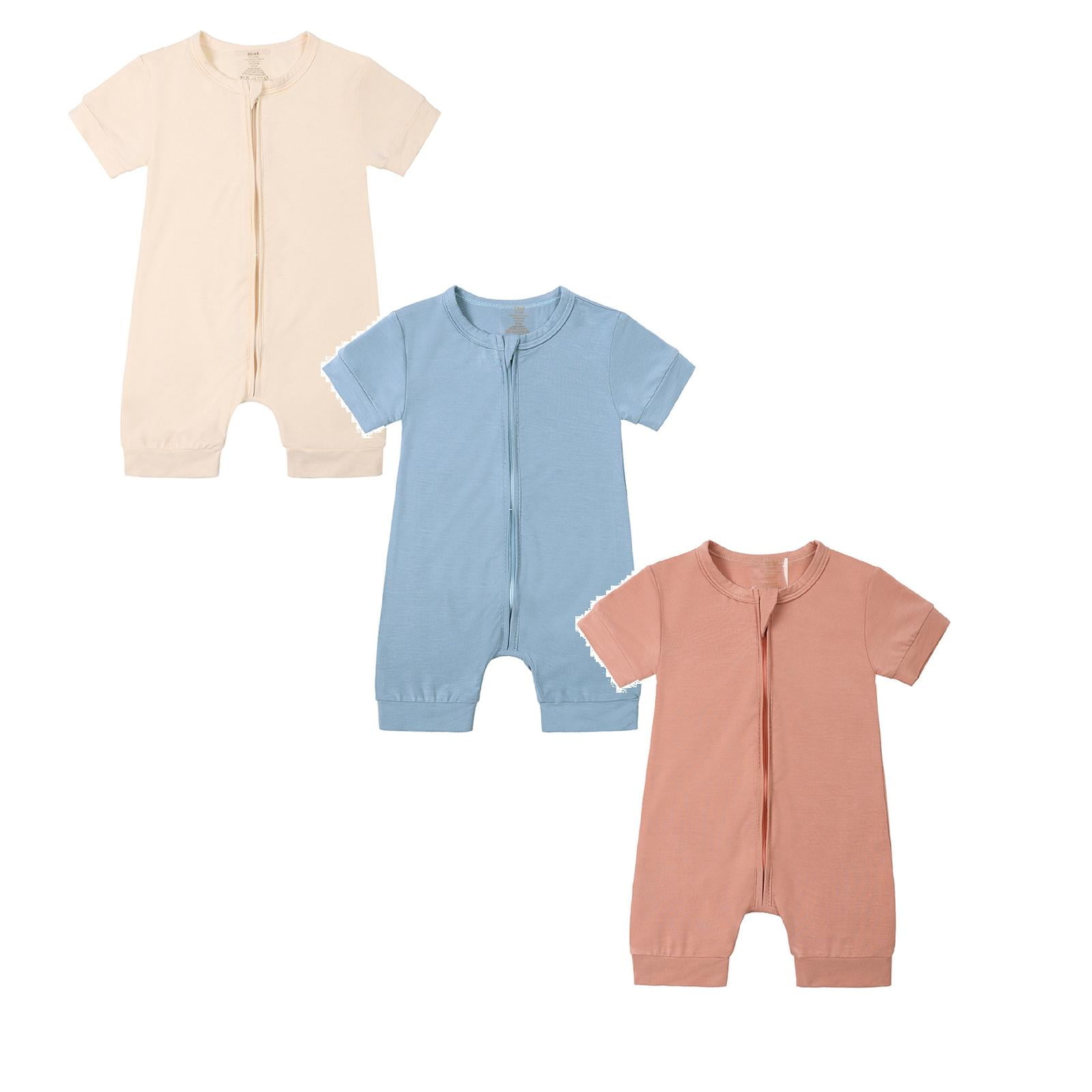 Icvfdpl 3PCS Todder Baby Pajamas Pj'S Bamboo Newborn Infant Solid Color Rompers Zipper Short Sleeve Sleeper Jumpsuit Skin-Friendly Sleepwear
