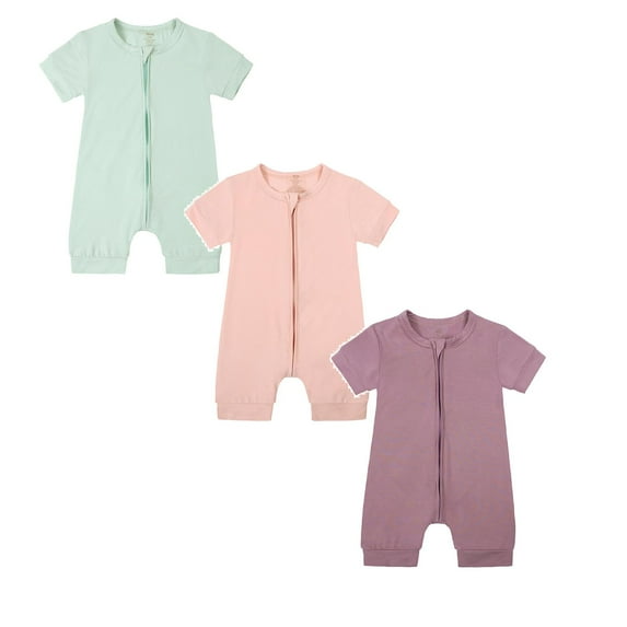 Icvfdpl 3PCS Todder Baby Pajamas Pj'S Bamboo Newborn Infant Solid Color Rompers Zipper Short Sleeve Sleeper Jumpsuit Skin-Friendly Sleepwear