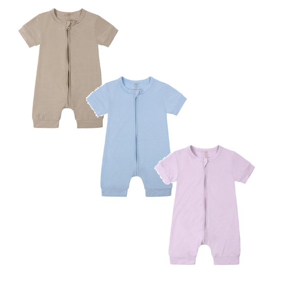 Icvfdpl 3PCS Todder Baby Pajamas Pj'S Bamboo Newborn Infant Solid Color Rompers Zipper Short Sleeve Sleeper Jumpsuit Skin-Friendly Sleepwear
