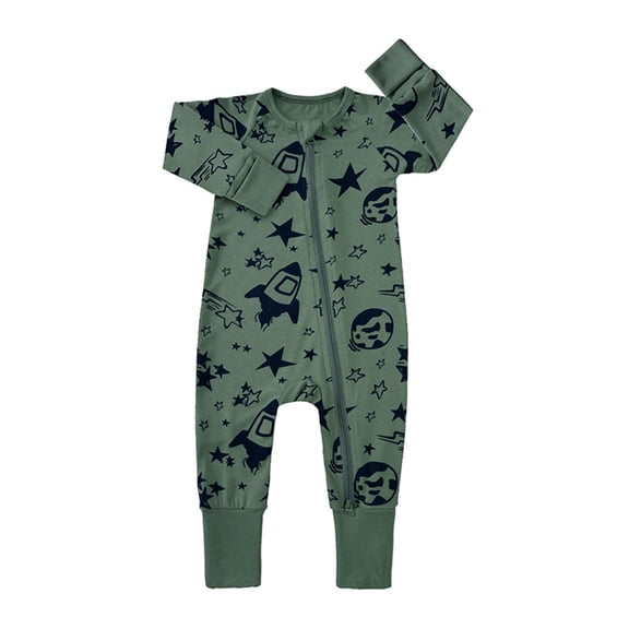 Icvfdpl Baby Boy Girl Outfit Bamboo Ribbed Truck Printed Zipper Long Sleeve Romper Jumpsuit Breathable Sleepwear 12-18 Months