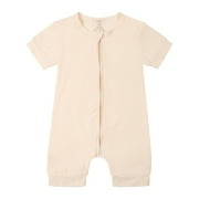 Icvfdpl Baby Boy Girl Outfit Bamboo Solid Color Rompers Zipper Short Sleeve Sleeper Jumpsuit Breathable Sleepwear 6-12 Months