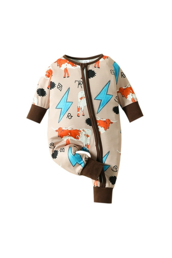 Baby Boy Girl Pajamas Long Sleeve Romper Cartoon Prints Summer Bodysuits Jumpsuit Comfortable 0-3 Months