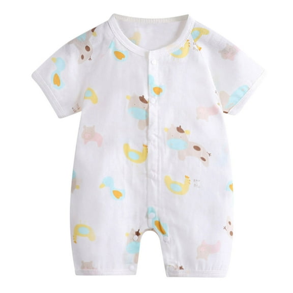 Icvfdpl Baby Boy Girl Pajamas Summer Button Cartoon Dinosaur Floral Kimono Romper Jumpsuit Short Sleeve Playsuit Clothes Leisure 3-6 Months