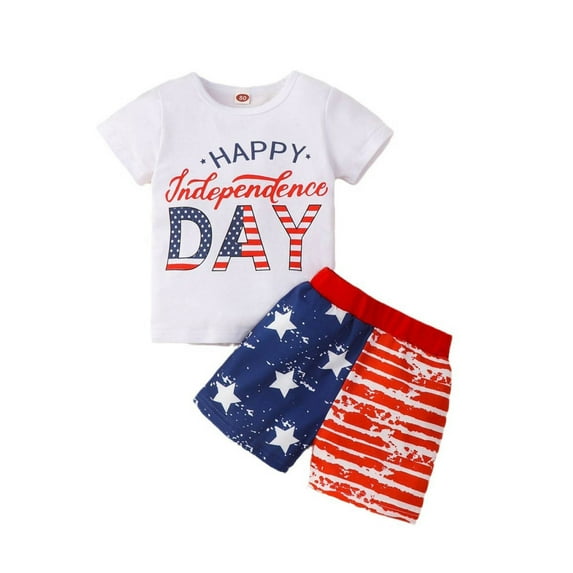 Icvfdpl Baby Boys Clothes Set Independence Day Boy Short Sleeve T Shirt Color Block Shorts Set Summer Cute Streetwear 3-4 Years