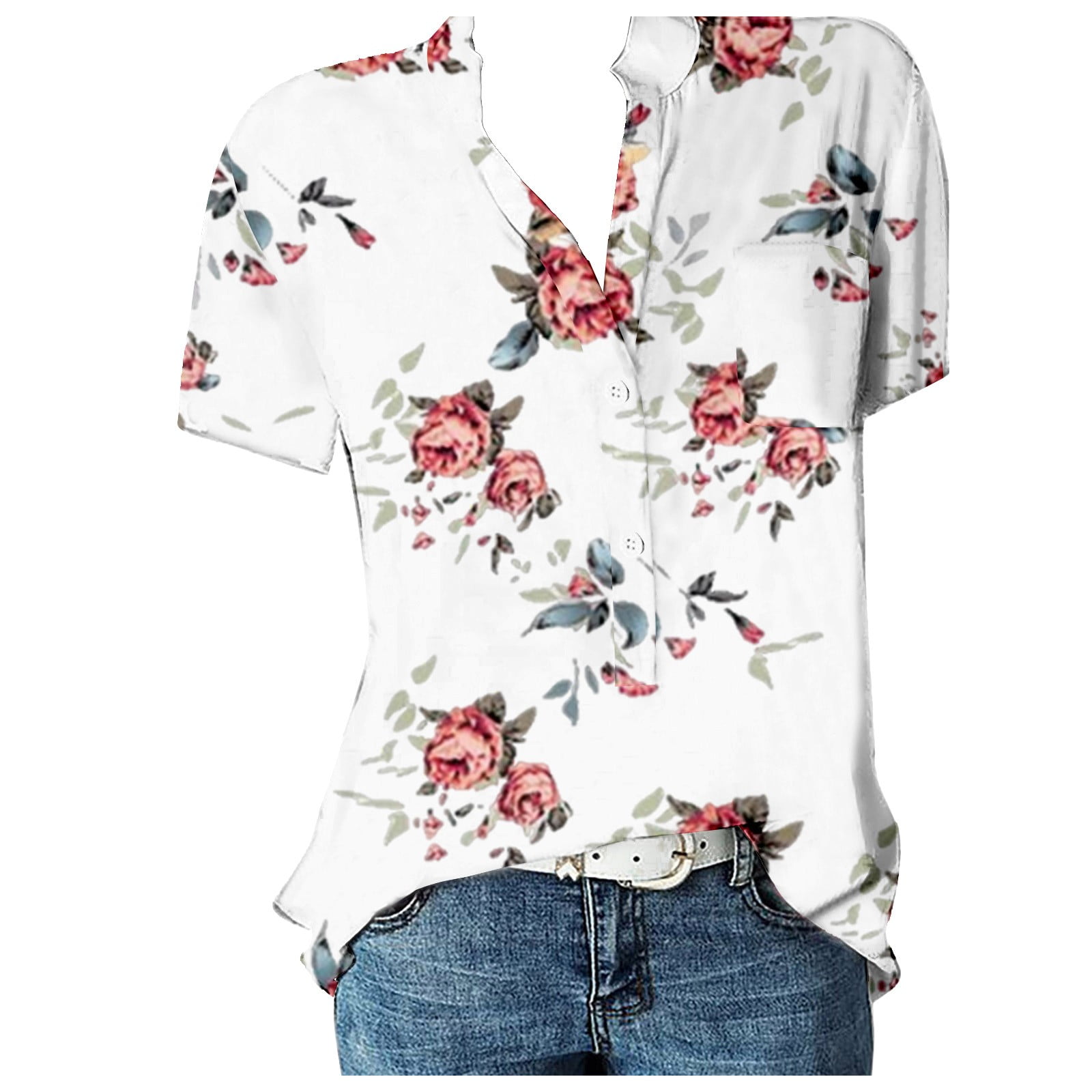 Icvfdpl Blouse For Women Fashion Print Casual Button Turndown Collar