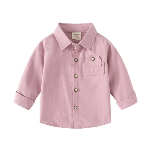 Icvfdpl Boys' Shirts Long Sleeve Solid Color Flannel Jacket Lapel Button Down Shacket Pockets Simple Design Shirts