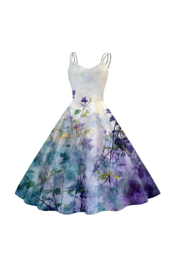 Casual Dresses For Women Vintage Sleeveless Knee Length Retro A Line Flared Swing Formal Prom Party Leisure Sundress Boho Woman Daily Wear Purple Xl