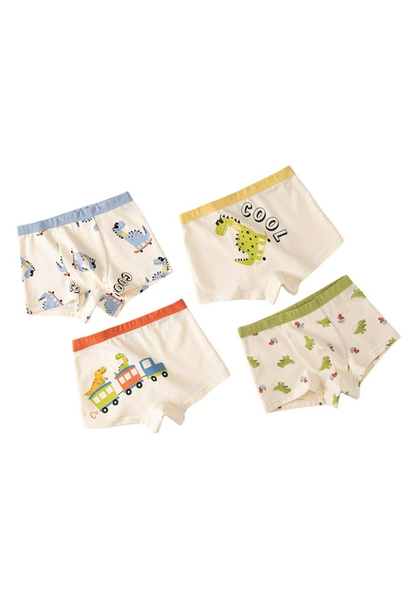 Combed Cotton Boys Underwear Breathable Cartoon Underpants Baby Shorts Pants 4Pcs Soft And Skin-Friendly Beige 1-2 Years