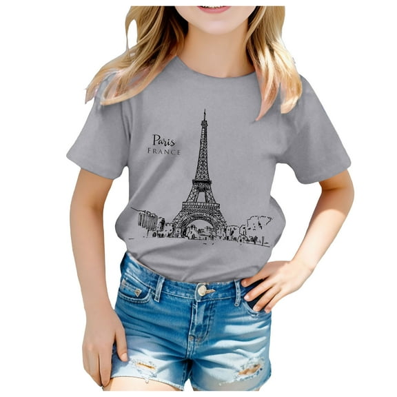 Icvfdpl Cute Tops For Girl Kid Printed Short Sleeve Top T Shirt Skin-Friendly Holiday 4-5 Years