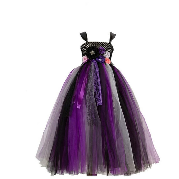 Icvfdpl Dress For Girls Halloween Tutu Long Handmade Witch Up Maxi For Kids 6-7 Years