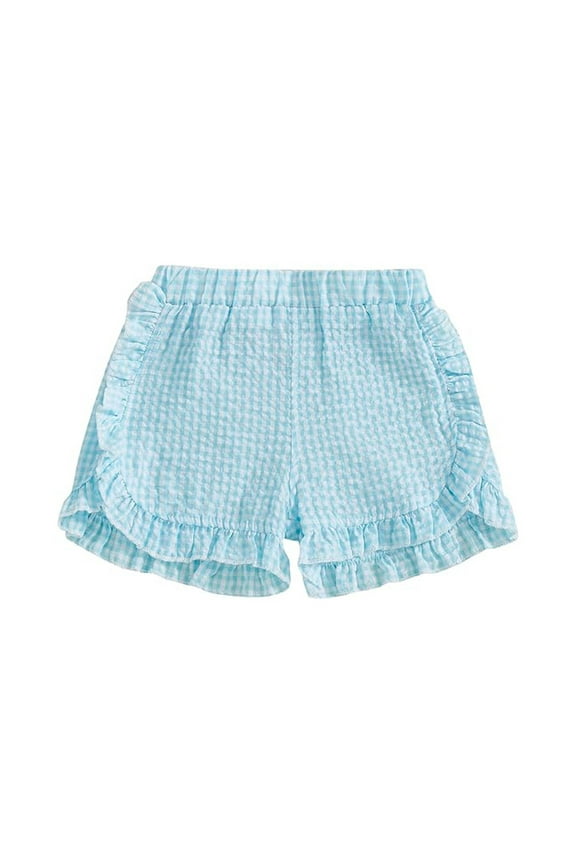Girl Casual Shorts Summer Gingham Plaid Seersucker Elastic Waist Ruffle Hem Bottoms Skin-Friendly Streetwear 9 Months-12 Months