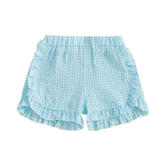 Icvfdpl Girl Casual Shorts Summer Gingham Plaid Seersucker Elastic Waist Ruffle Hem Bottoms Skin-Friendly Streetwear 9 Months-12 Months