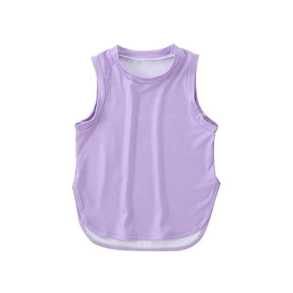Icvfdpl Girls Fashion Tops Kids Summer Athletic Solid Color Tank Split Curved Hem Sleeveless Shirts For Gym Yoga Running Streetwear