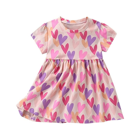 Icvfdpl Girl Dresses For Toddler Little Short Sleeve Round Neck Cute Ideal Parties Everyday Wear Pink Comfortable 3-4 Years