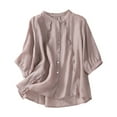 thumbnail image 1 of Icvfdpl Ladies Summer Solid Color Cotton Linen Artistic Retro Loose Fit Stand Half Sleeve T Shirt Top, 1 of 5