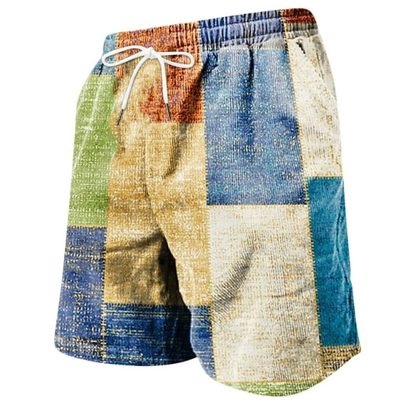 Icvfdpl Men'S Casual Shorts Pattern Printed Vintage Plaid Vacation Beach Loose Leisure Short Pants Trendy Man Outwear White Xl