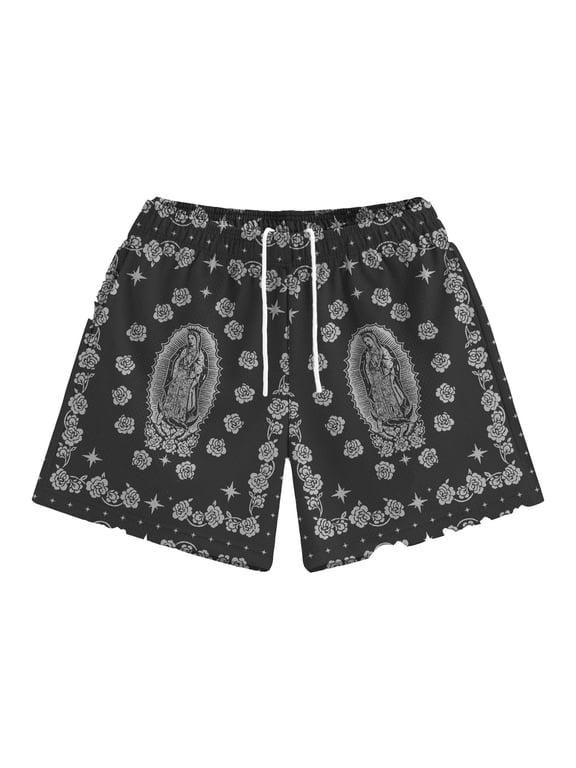 Men'S Casual Shorts Trend Fitness Mesh Breathable Basketball Beach Leisure Short Pants Boho Man Clothing Black Xxxl
