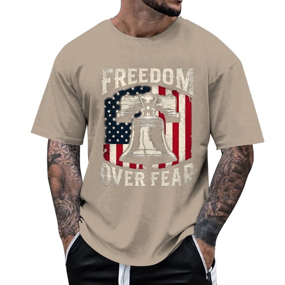 Icvfdpl Men'S Independence Day Print Short Sleeve Crew Neck T Shirt Fashion Trend Bottoming Shirt Tops