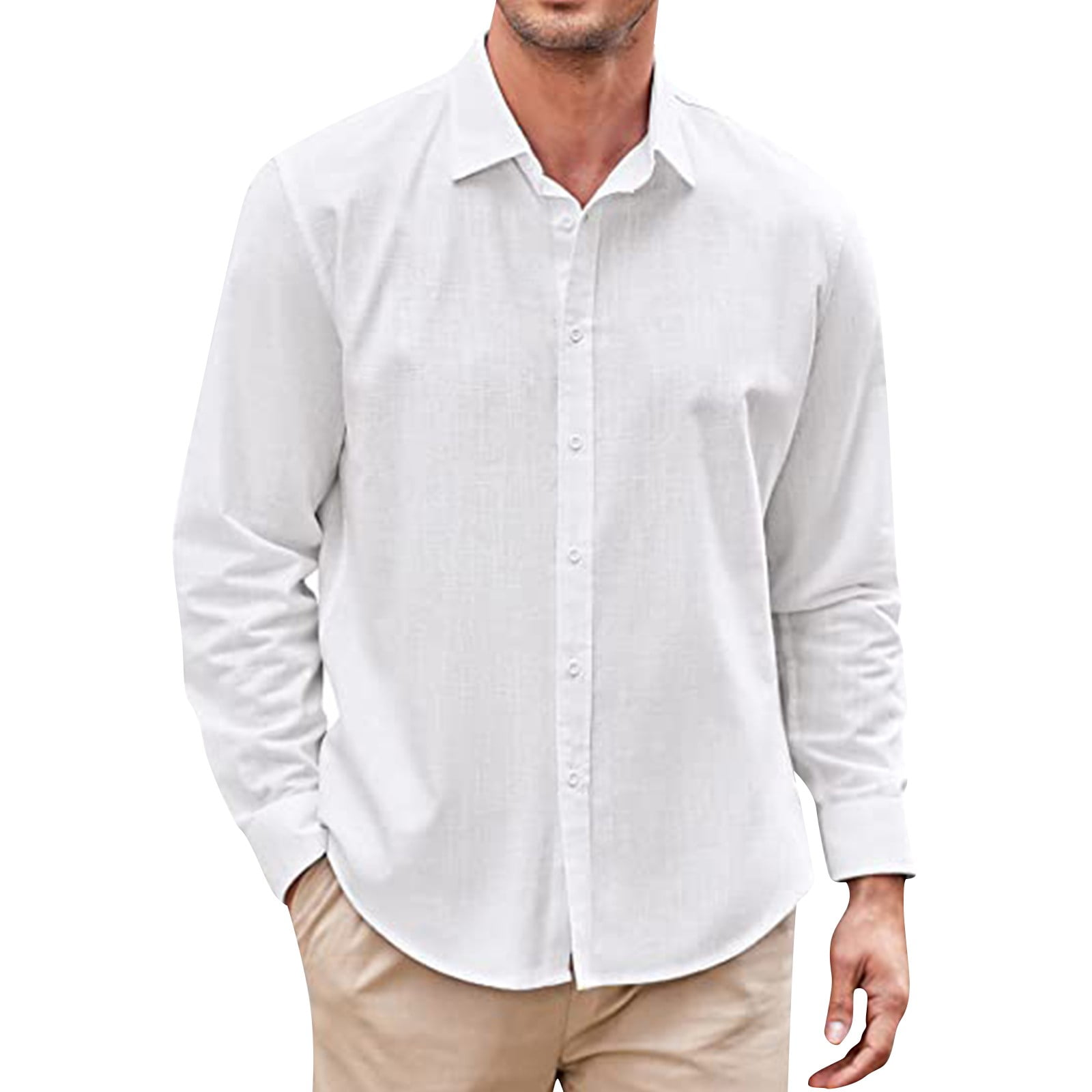 Icvfdpl Men'S Shirts Cotton Button Linen Long Sleeve Summer Beach