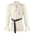 thumbnail image 1 of Icvfdpl Men'S Shirts Festival Lace Up Puffy Sleeve Top Ruffled Vintage Clothes Casual Blouse Stylish Man Streetwear Beige M, 1 of 4