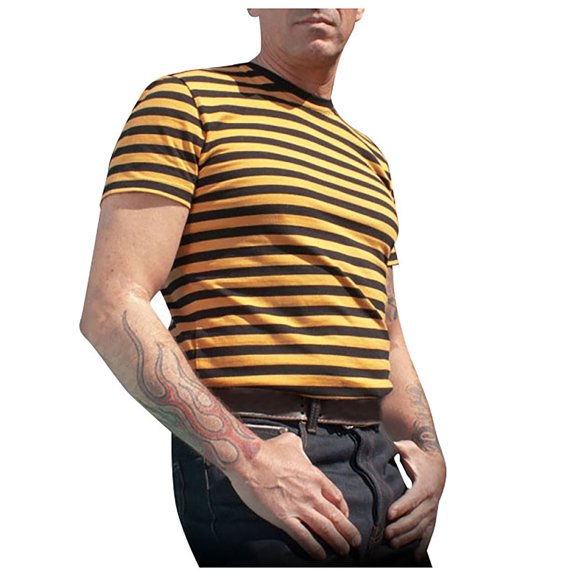 Icvfdpl Men Shirts Summer Plus Size Fashion Striped Print Short Sleeved Yellow Casual Mens Tees Blouse M