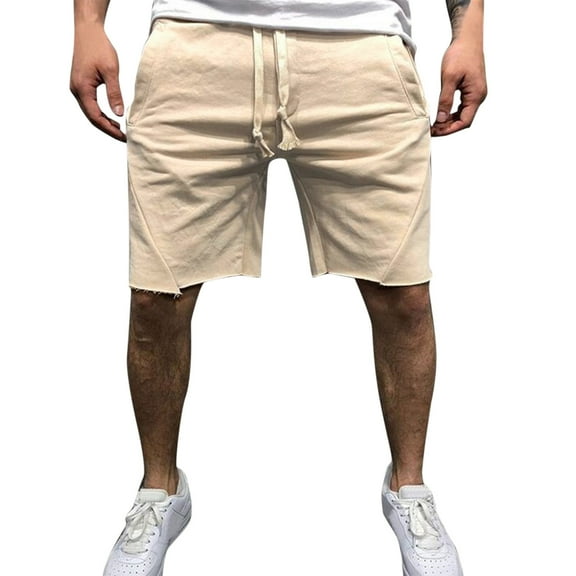 Icvfdpl Mens Casual Mid Waist Shorts Pant Solid Splice Pocket Drawstring Knee Length Shorts Casual Loose Fashion Pant Short Comfortable M