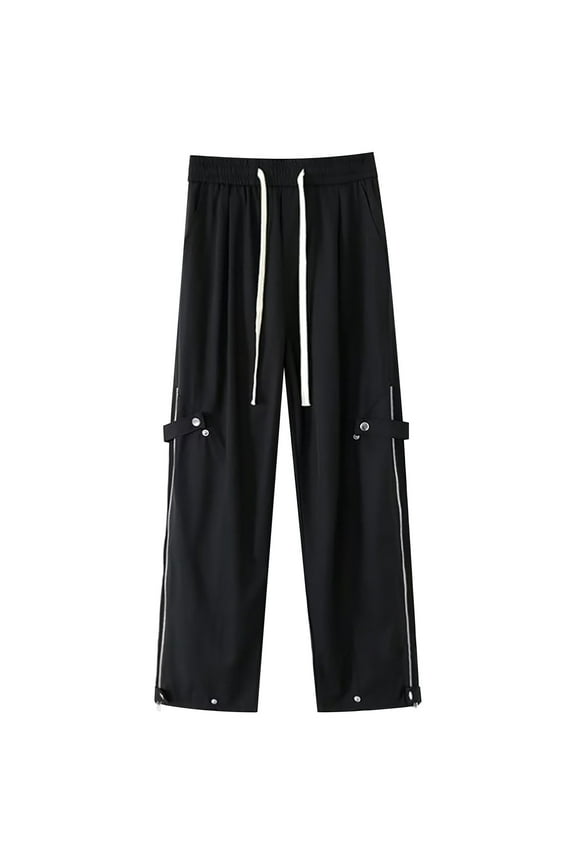 Mens Casual Pants Tornss With 2 Side Zipper Buckle Full Open Sports With Pockets At The Legs Leisure Trousers Comfy Man Clothing Black L