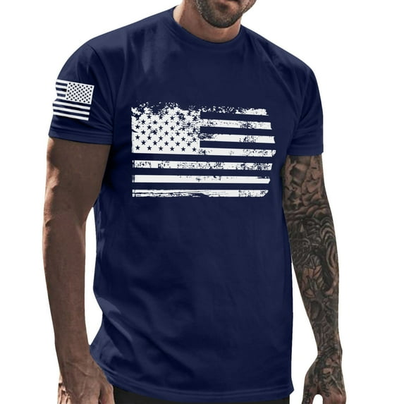 Icvfdpl Mens Independence Day Flag Casual Soft And Comfortable Small Printed Cotton T Shirt With Rund Neck And Short Sleeves