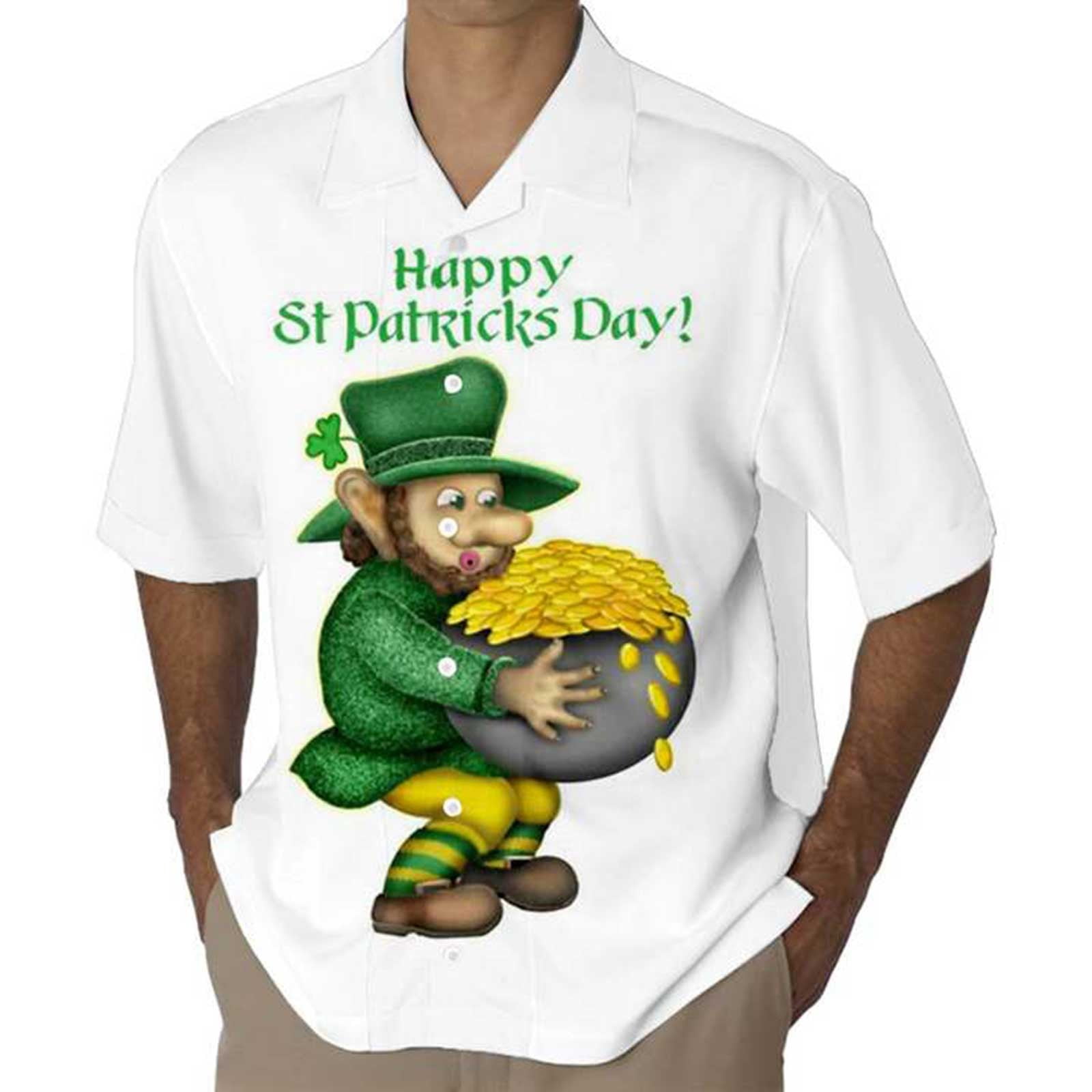 Icvfdpl Mens Shirts Festival Gold Print Green Lapel Short Sleeve Casual