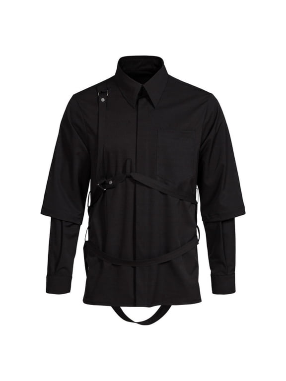 Mens Shirts Goth Gothic Two Piece Alternative Clothes Goth Long Sleeve Top Clothes Casual Blouse Comfy Man Daily Wear Black Xxxl