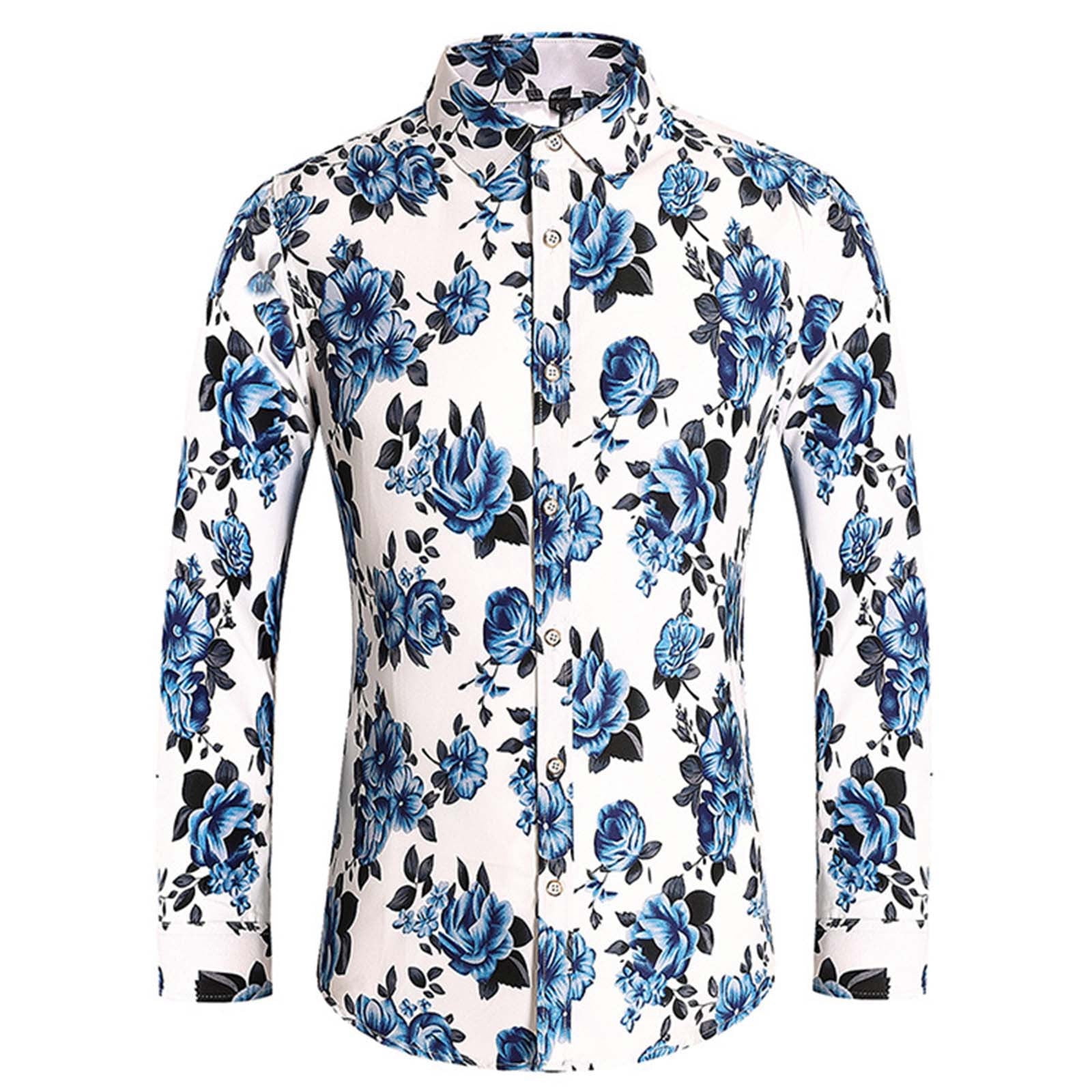 Icvfdpl Mens Shirts Summer Printed Long Sleeved Slim Fit Plus Size