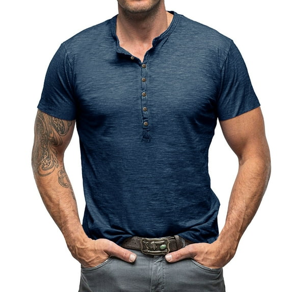 Icvfdpl Mens Tee Shirt Breathable Fast Drying Spring Summer Short Sleeve Henley Solid Color Multi Buttons Style Top T Shirts Workout Stylish Man Tshirt