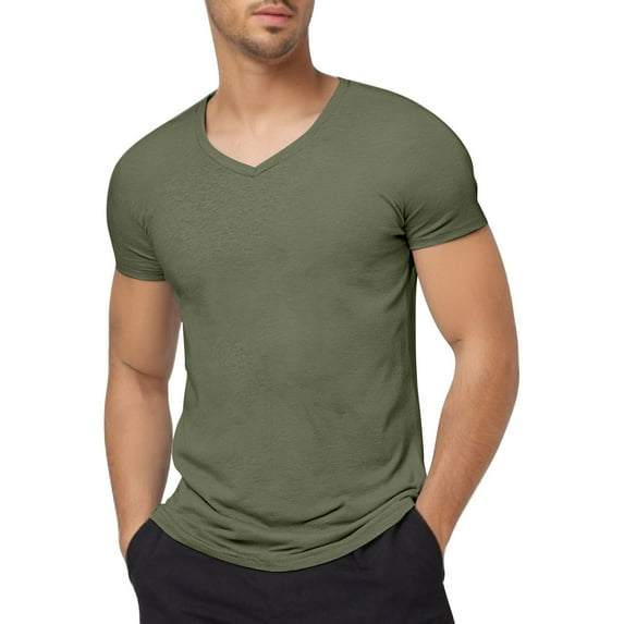 Icvfdpl Mens Undershirts V Neck Short Sleeve Casual Stylish Beach Vacation Summer Hippie Tops Green Cozy Workout Shirts For Men M