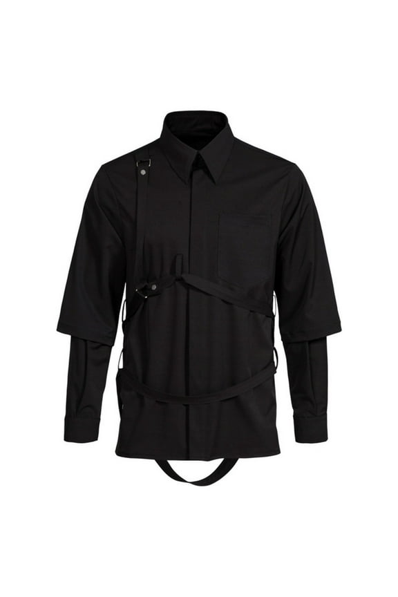 Shirts For Men Goth Gothic Two Piece Alternative Clothes Goth Long Sleeve Top Clothes Casual Blouse Stylish Man Streetwear Black L