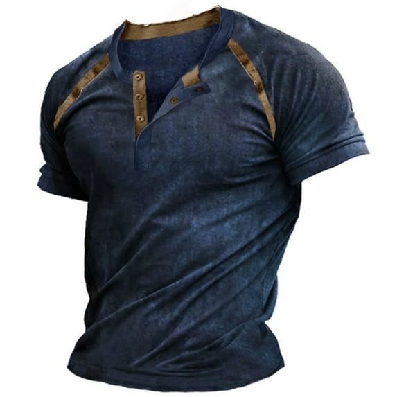 Icvfdpl Shirts For Men Summer Short Sleeved Sports Casual Retro V Neck Top Blue Breathable Mens T-Shirts Xl