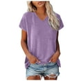 thumbnail image 1 of Icvfdpl Summer Casual T Shirts Tops For Women Cap Sleeve Top V Neck Solid Color Tshirt Loose Fit Blouse Stylish Female Tee Shirt, 1 of 7