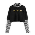 thumbnail image 1 of Icvfdpl Summer Casual Tee Shirt For Womens Color Block Sun Moon Print Striped Long Sleeve Crop Tops Tees Tops Resistant Pilling Free Woman Tshirt, 1 of 4