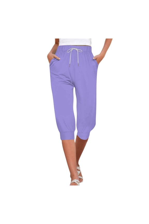 Summer Pants For Women 2024 Capris For High Waist Bottom Drawstring Joggers Work Casual Trousers Trendy Female Outwear