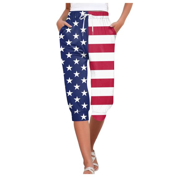 Icvfdpl Summer Pants For Women 2024 Capris For Print Bottom High Waist Drawstring Joggers Work Casual Trousers Female Stretch Clothing