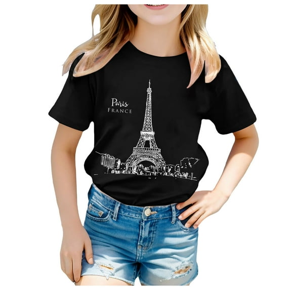 Icvfdpl Summer Tops For Teen Girl Kid Printed Short Sleeve Top T Shirt Breathable Streetwear 3-4 Years