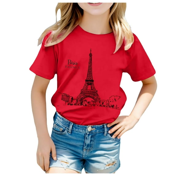 Icvfdpl Summer Tops For Teen Girl Kid Printed Short Sleeve Top T Shirt Breathable Streetwear 3-4 Years