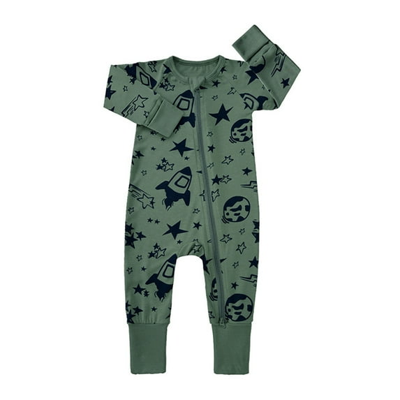 Icvfdpl Todder Baby Pajamas Pj'S Bamboo Newborn Infant Ribbed Truck Printed Zipper Long Sleeve Romper Jumpsuit Skin-Friendly Sleepwear 6-12 Months