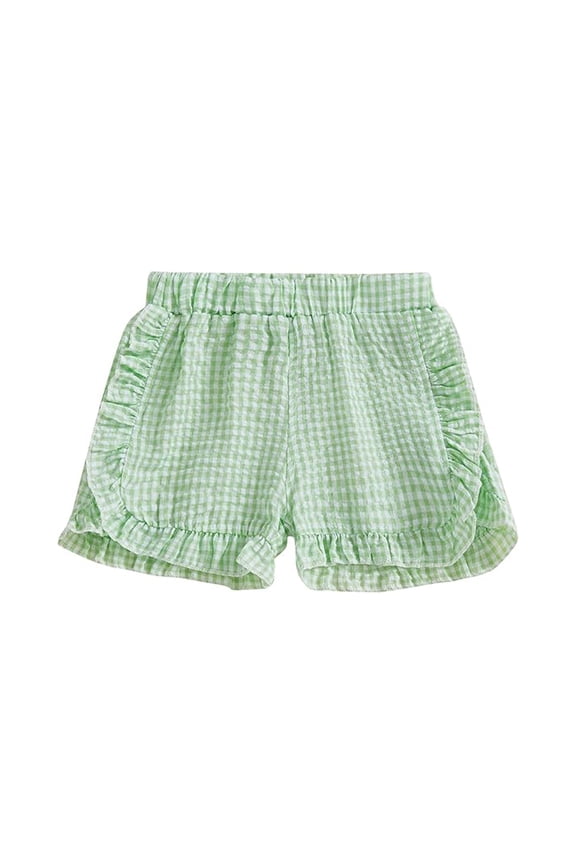 Toddler Baby Girl Shorts Summer Gingham Plaid Seersucker Elastic Waist Ruffle Hem Bottoms Soft Outwear 18 Months-24 Months