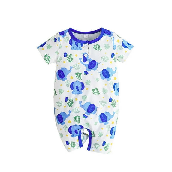 Icvfdpl Toddler Baby Pajamas Pj'S Short Sleeve Cartoon Elephant Prints Summer Newborn Rompers Jumpsuits Breathable 12-18 Months