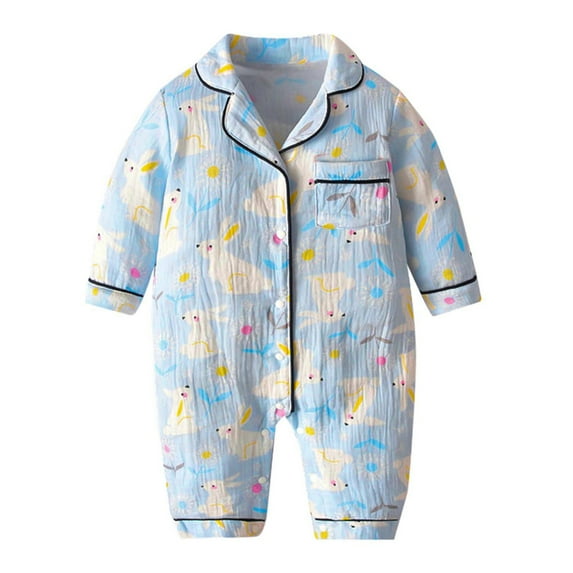 Icvfdpl Toddler Boy Girl Outfit Newborn Infant Floral Animals Print Romper Button Up Footie Jumpsuit Clothes Soft 3-6 Months